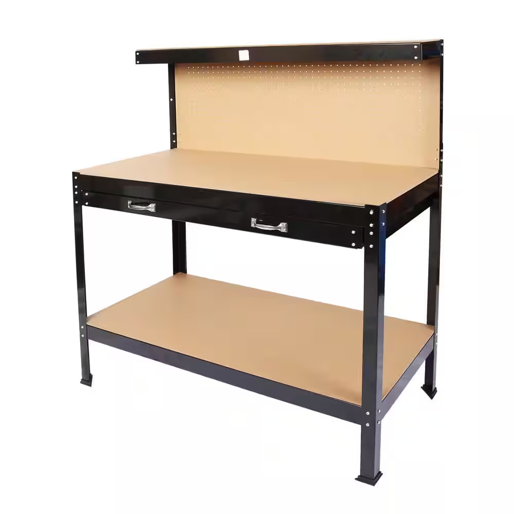 Black Wooden Rustic Outdoor Garden Potting Bench Table Patio Workstation with Dr