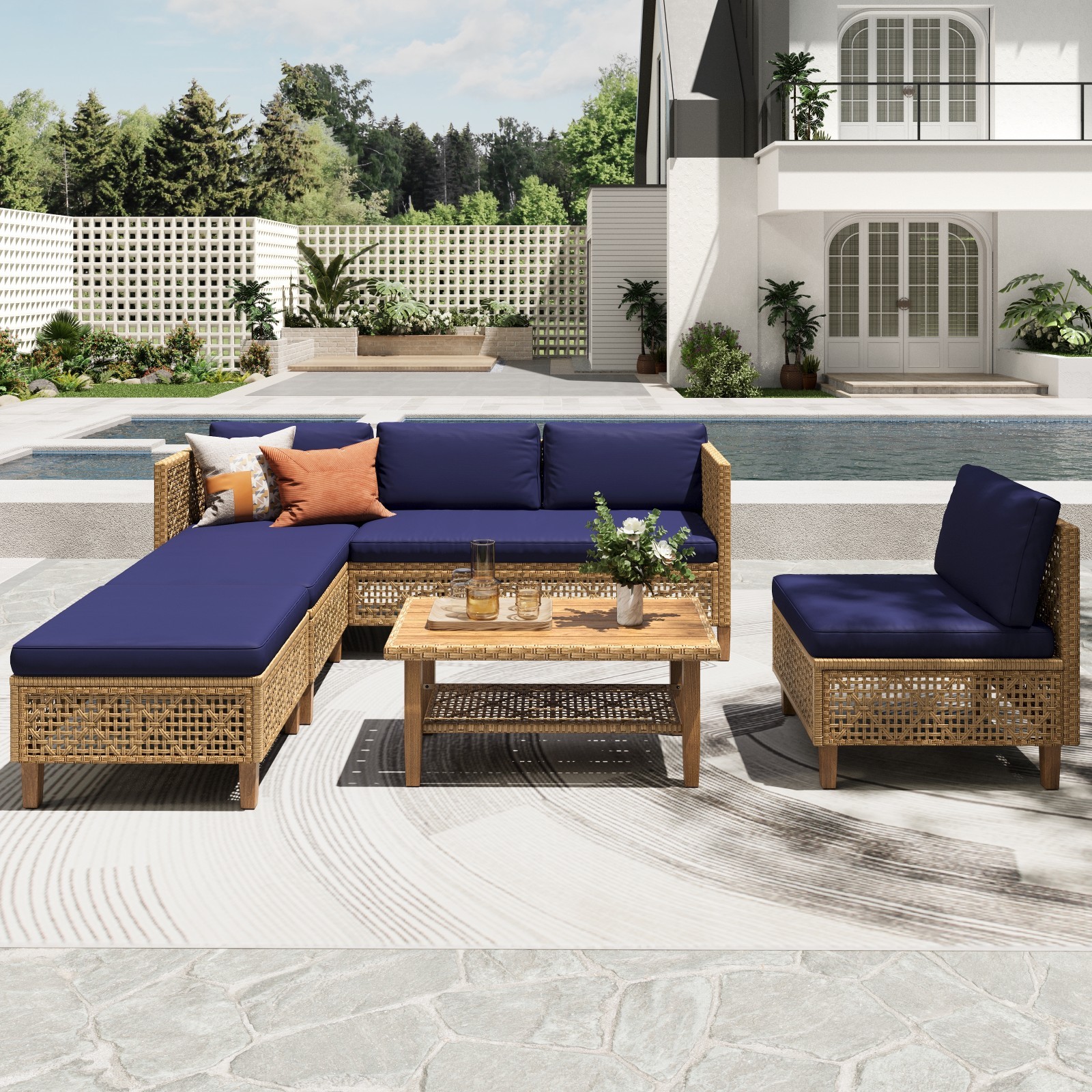 Outdoor Conversation Set Patio Furniture Set Wicker Rattan Sectional Sofa Table
