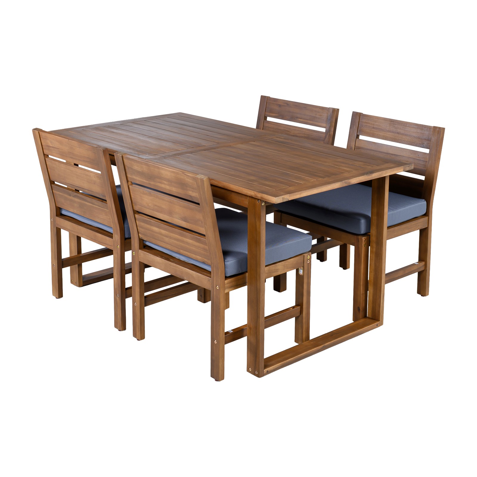 Acacia Wood Outdoor Dining Set for 4 with Cushions, Farmhouse Style
