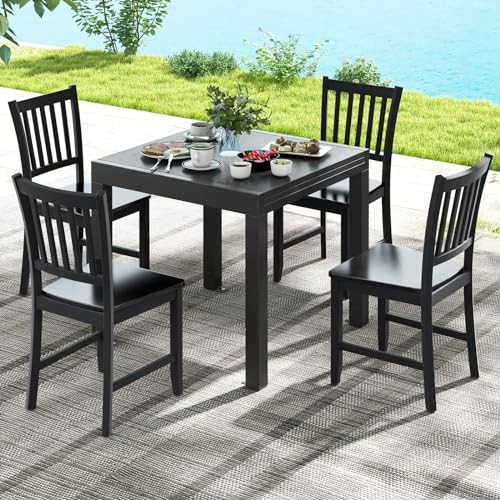 Expandable Aluminum Dining Table for 4-6 People, 31.5”-63” Dark Grey Solid Top