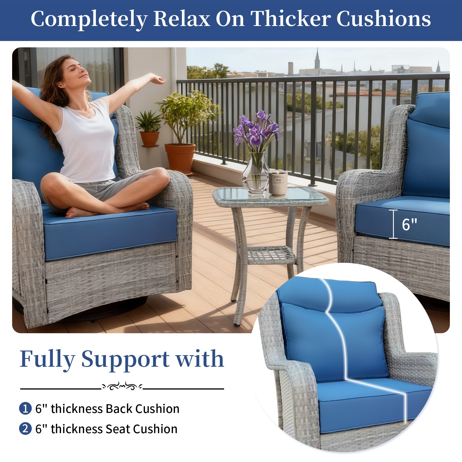 Wicker Patio Swivel Glider Chair, Outdoor Furniture Set, Patio Chair Set w/Table