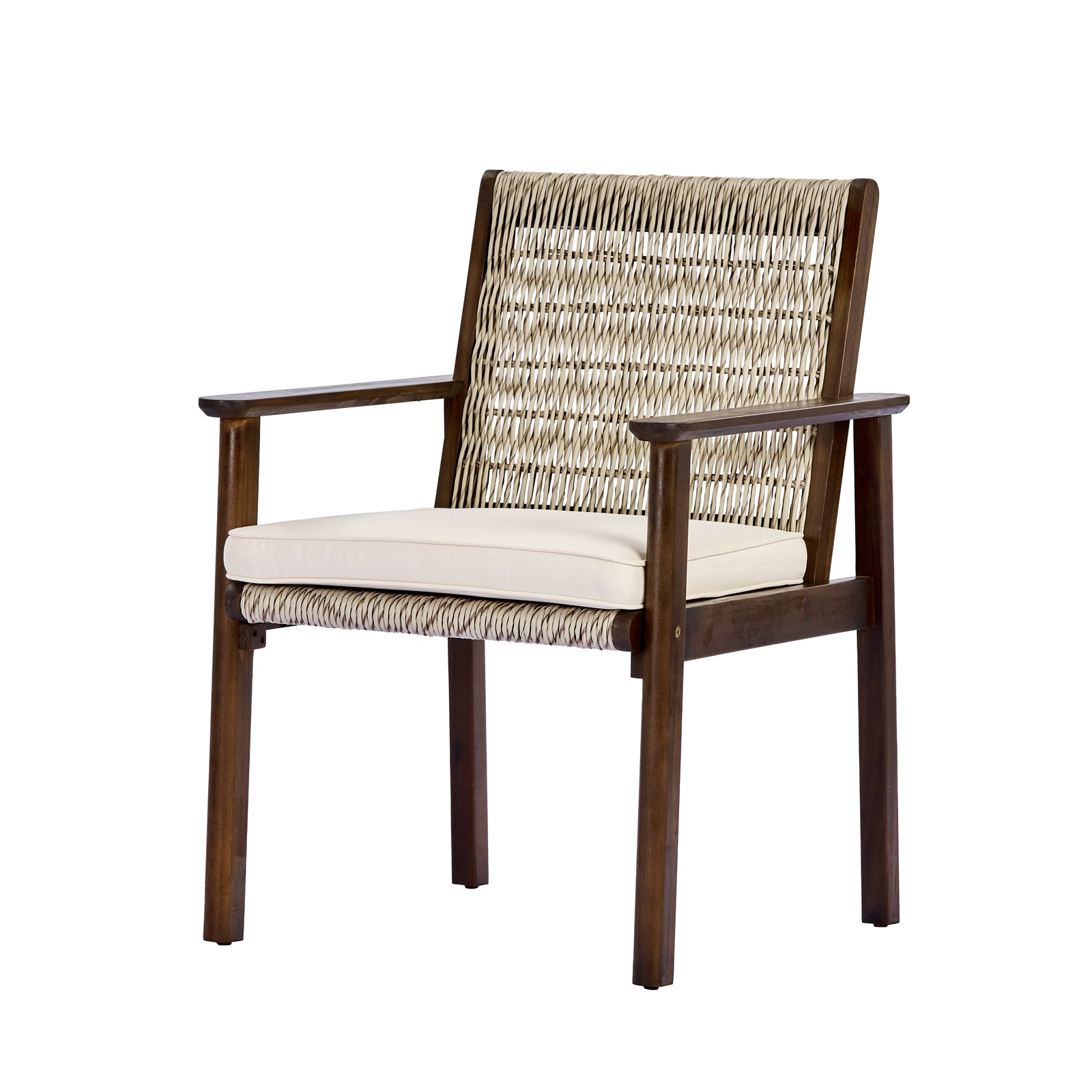 Acacia Wood Wicker Rattan Patio Dining Chair with Cushion (Set of 2)