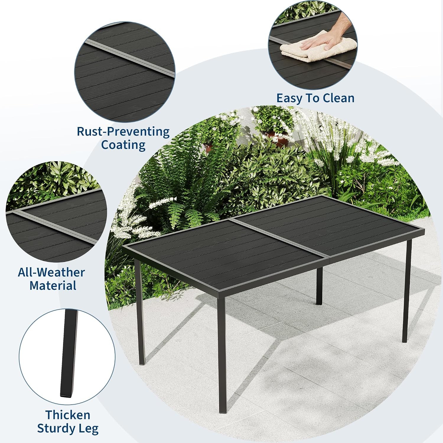 7 Piece Patio Dining Set Table 6 Chairs Textilene Seats Metal Rectangle Backyard