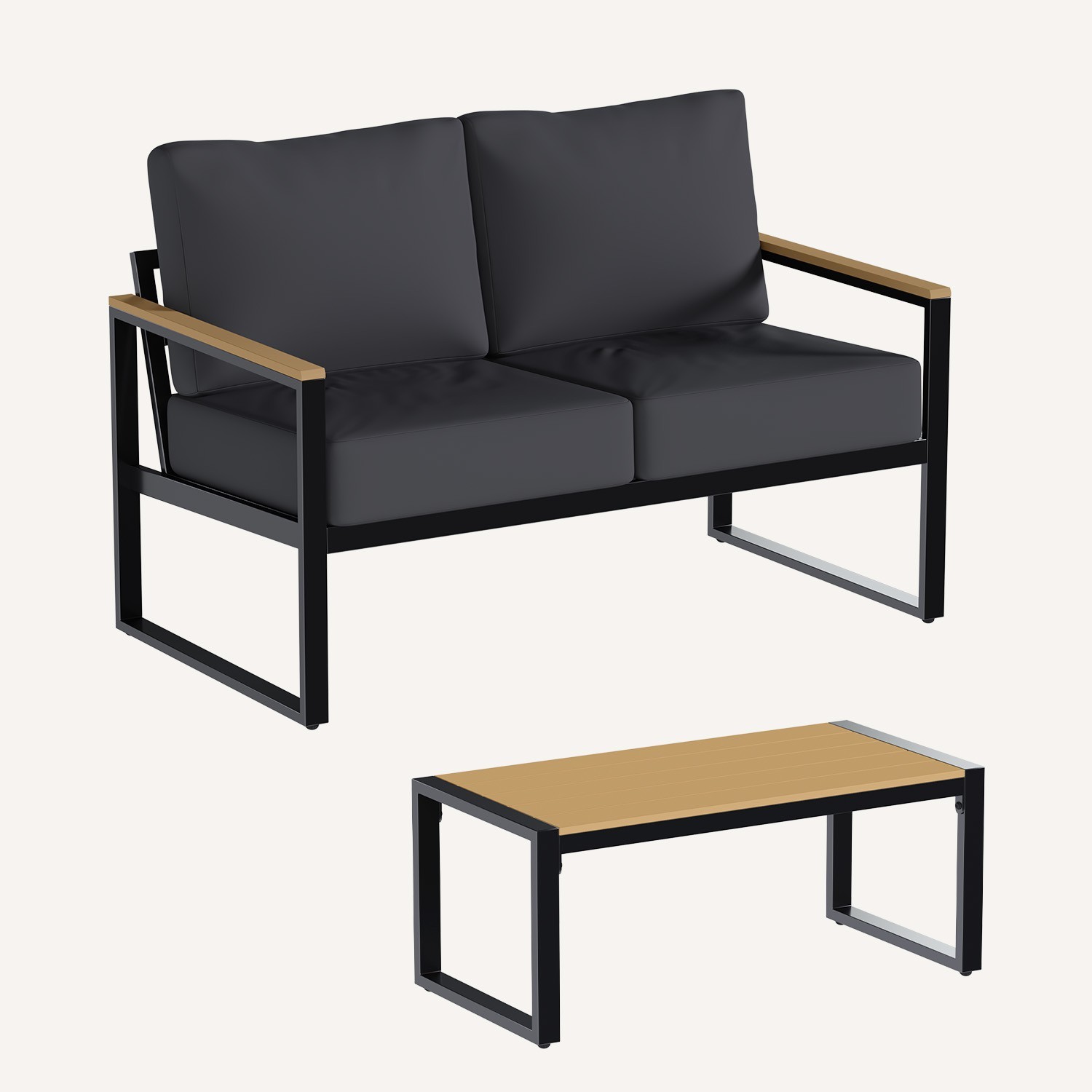 4-Piece Black Exposed Tube Patio Set 2 Single+Double+Table Dark Gray