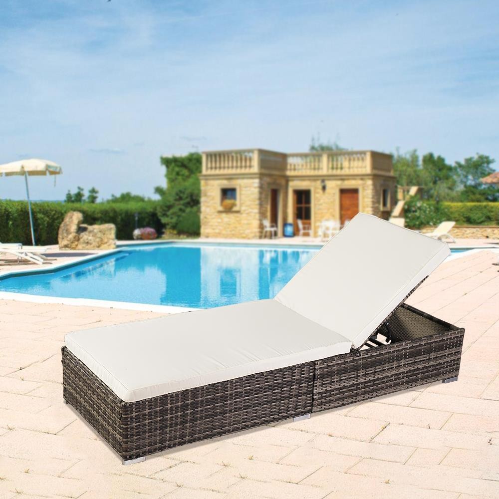Adjustable Pool Chaise Lounge Chair Outdoor Cushion Rattan Wicker Patio Bench US