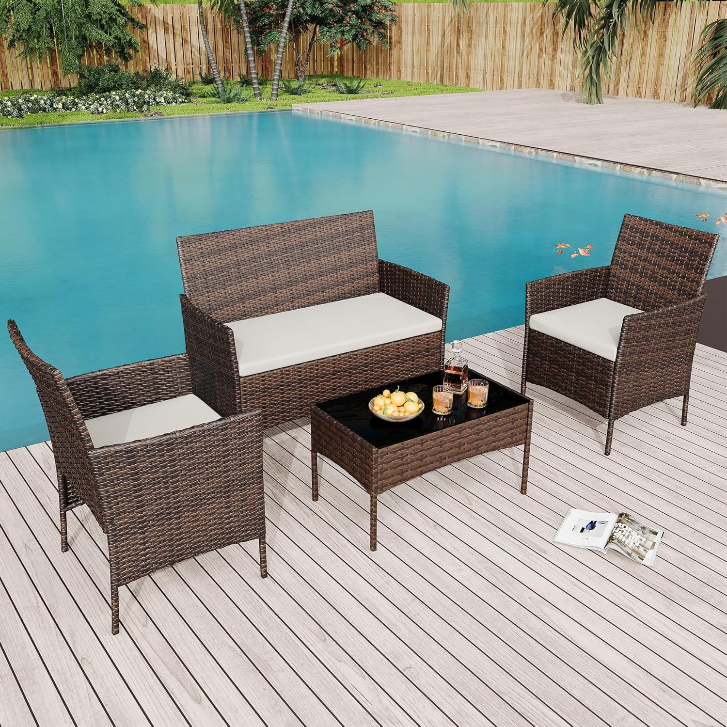 Stylish 4-Piece PE Wicker Patio Set with Glass Table for Outdoor Relaxation