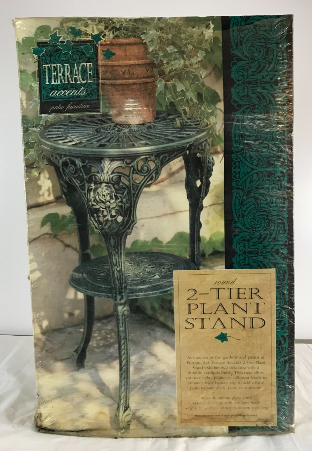 Terrace Accents Patio Accessories Cast Metal Round 2 Tier Plant Stand Furniture