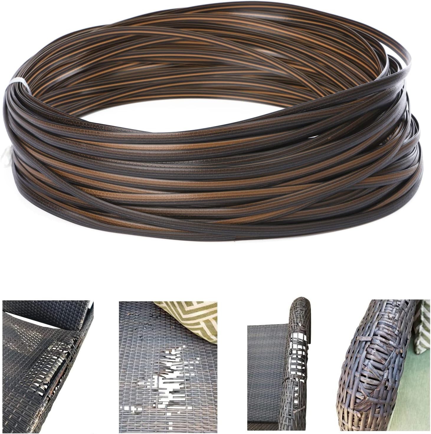 120ft Rattan Wicker Repair Kit Dark Brown Mixed Stripes Plastic Replacement Mate