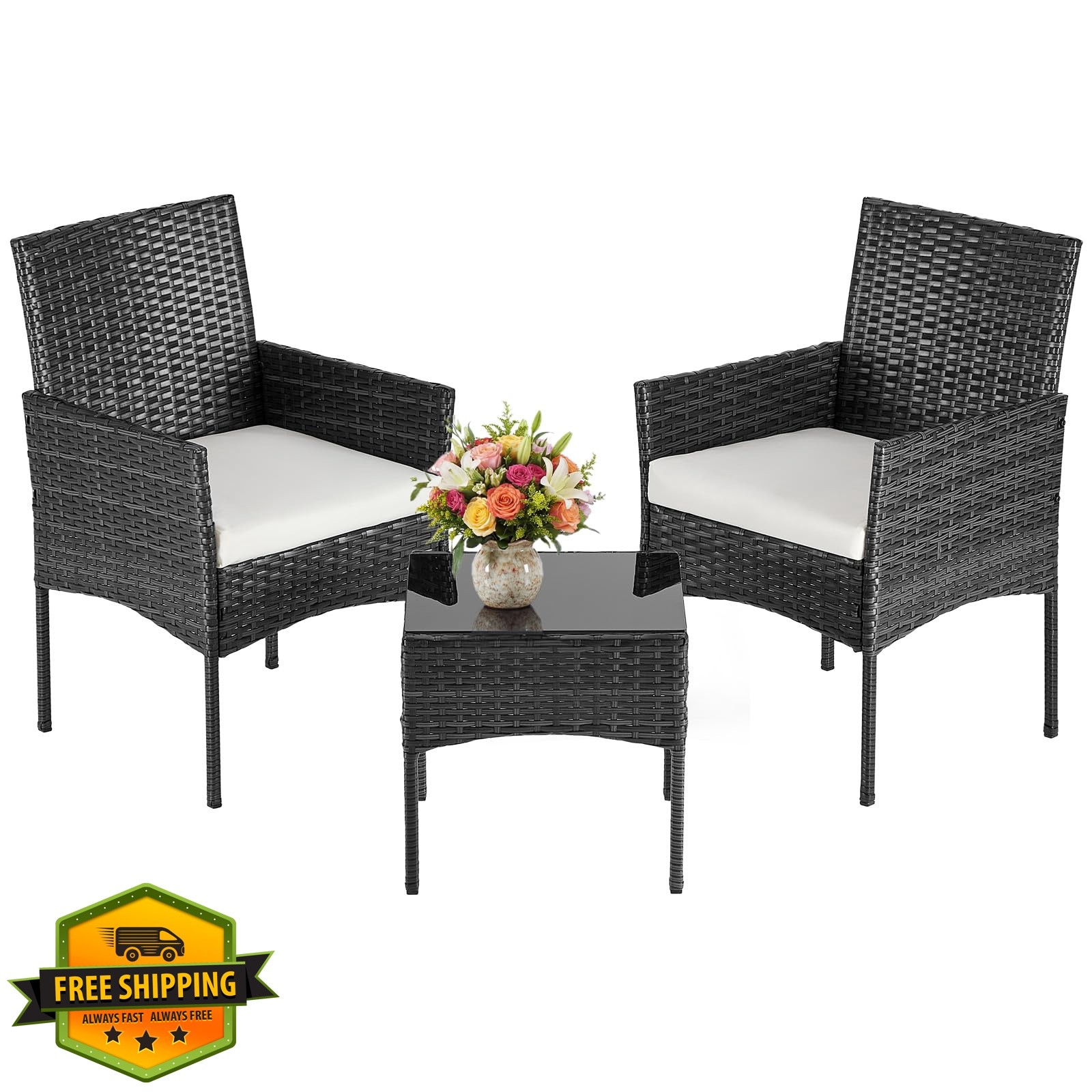 DUMOS 3-Piece Patio Set Black