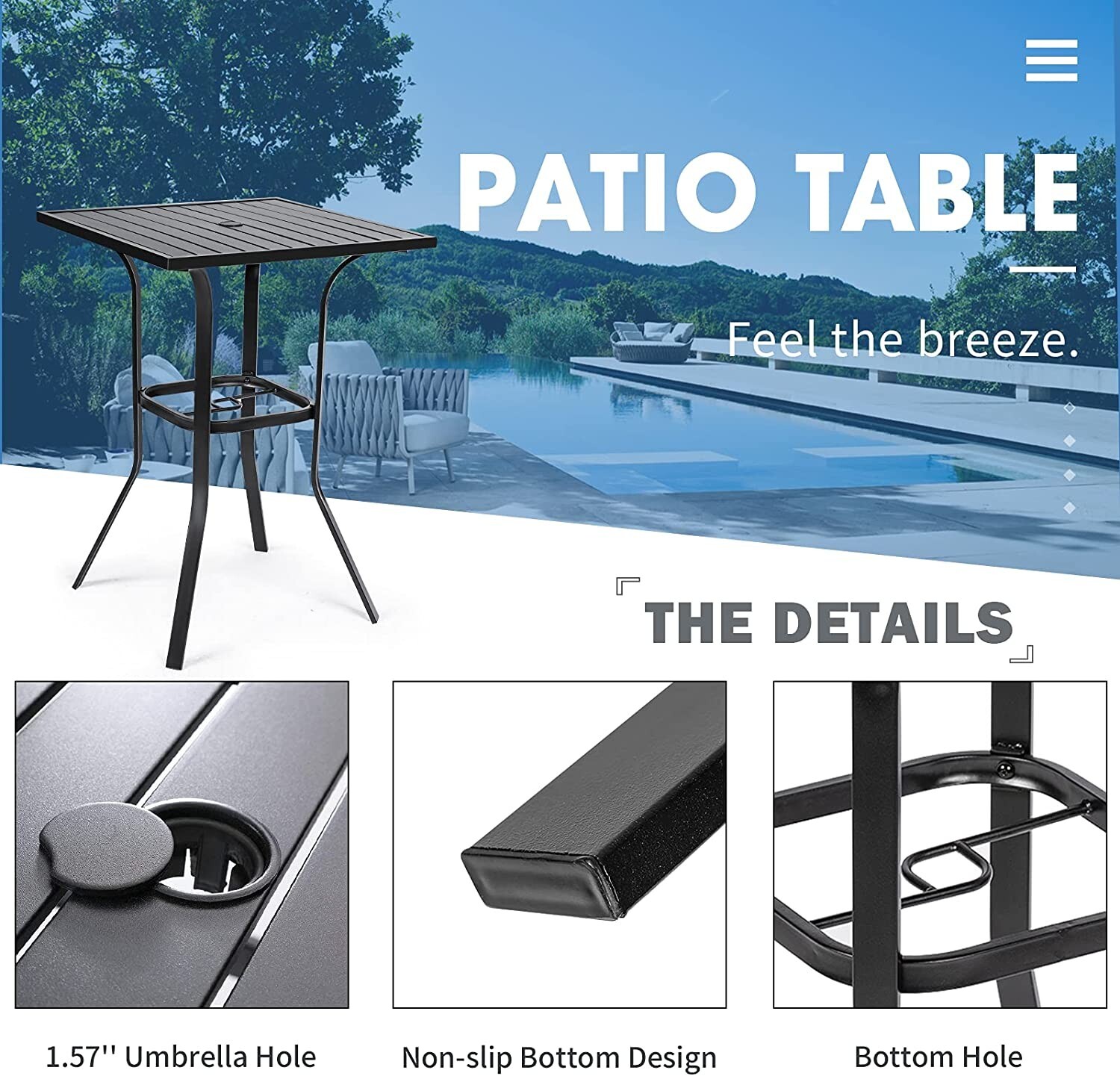 Patio Bar Set Swivel Outdoor Bar Table Stools Set Bar Height Barstool