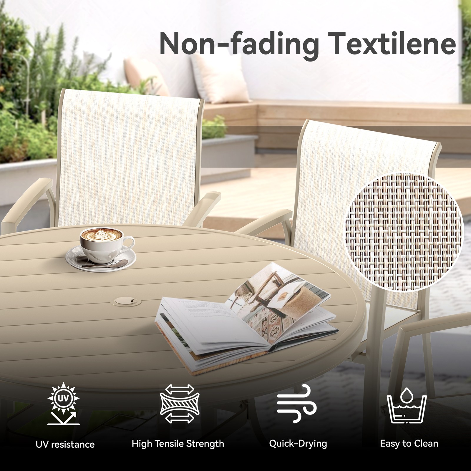 5-Piece Patio Dining Set with 4 Stackable Chairs & 40.6″ Round Table