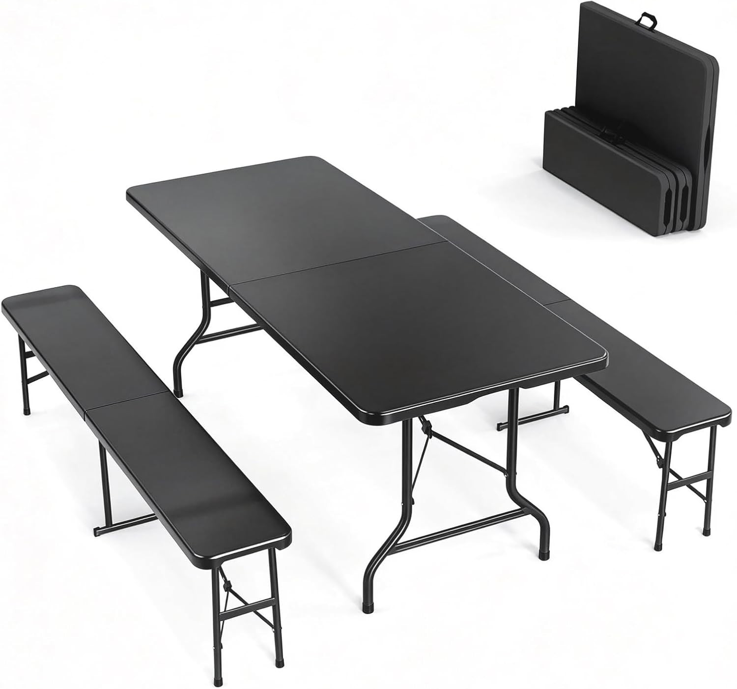 VINGLI Picnic Table Set with 2 Benches, 6 Feet Camping Table Chair Set, 3-Piece