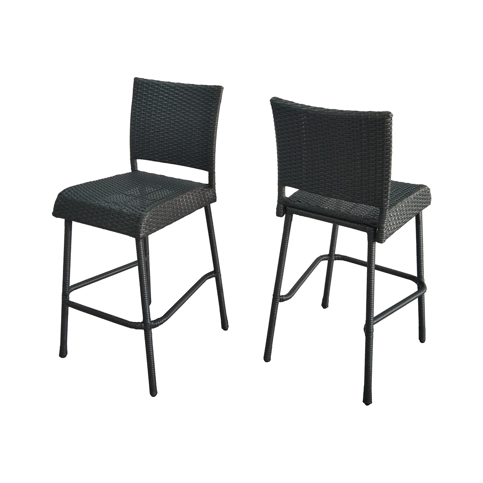29″ PE Rattan Armless Barstools, Set of 2, Grey