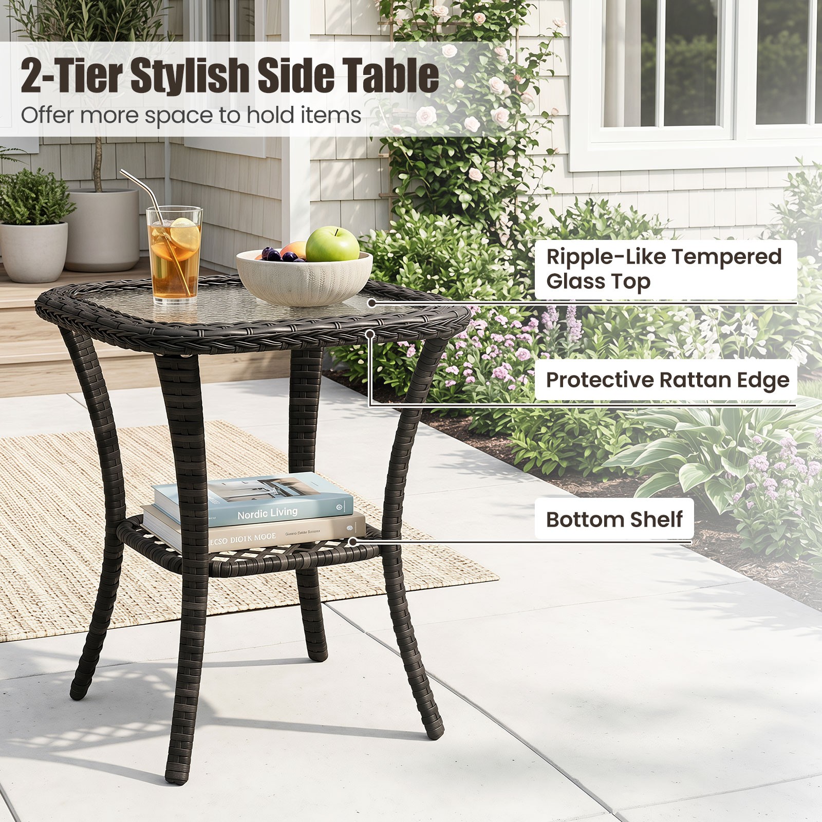 3PCS Patio Swivel Rocker Set Gliding Bistro Furniture Set with Tempered Glass