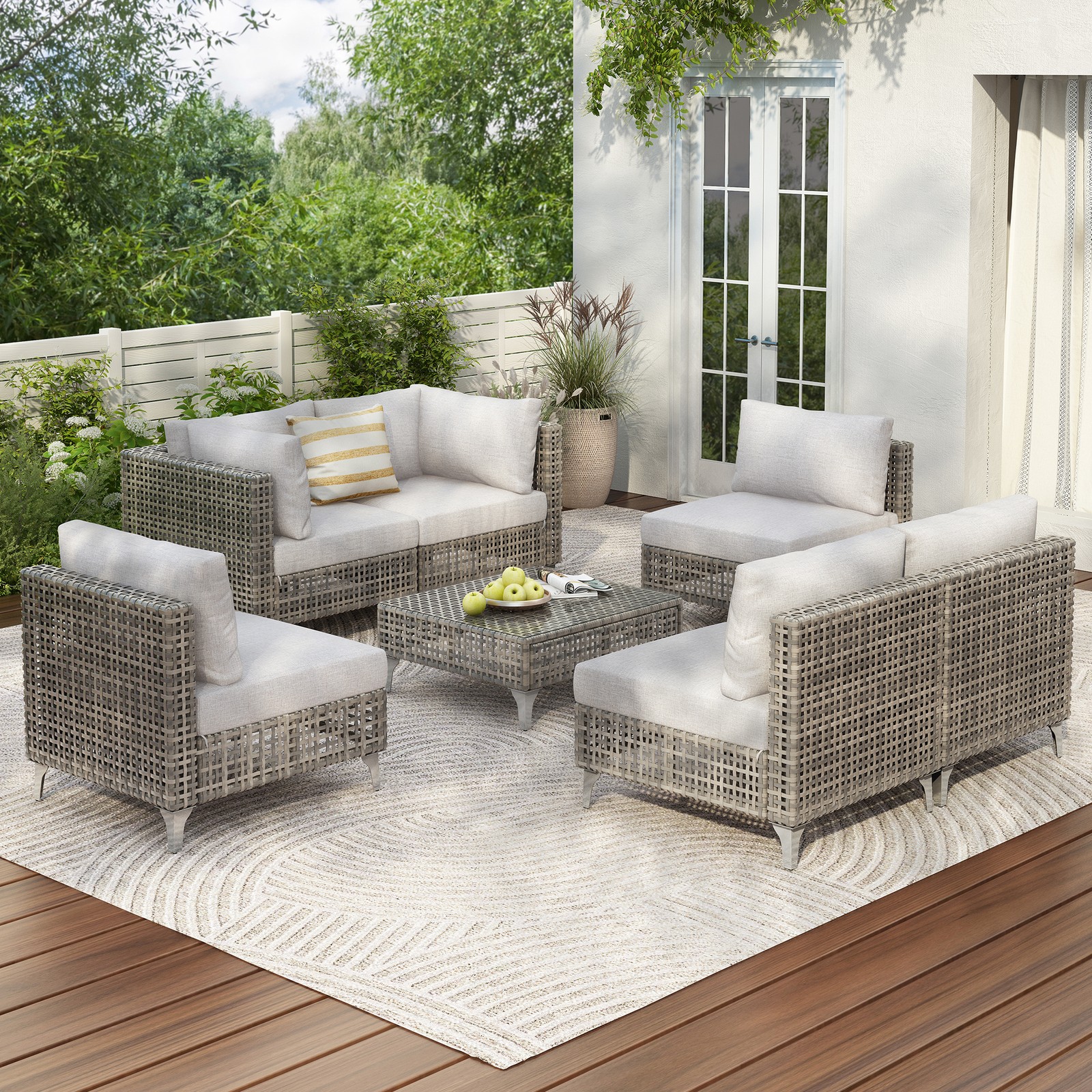 7-Piece Wicker Patio Furniture Set, Outdoor Conversation Set Sectional Sofa