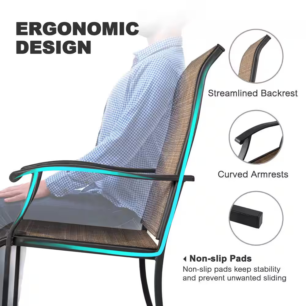 2 Pieces Brown Outdoor Indoor Textilene Dining Chairs