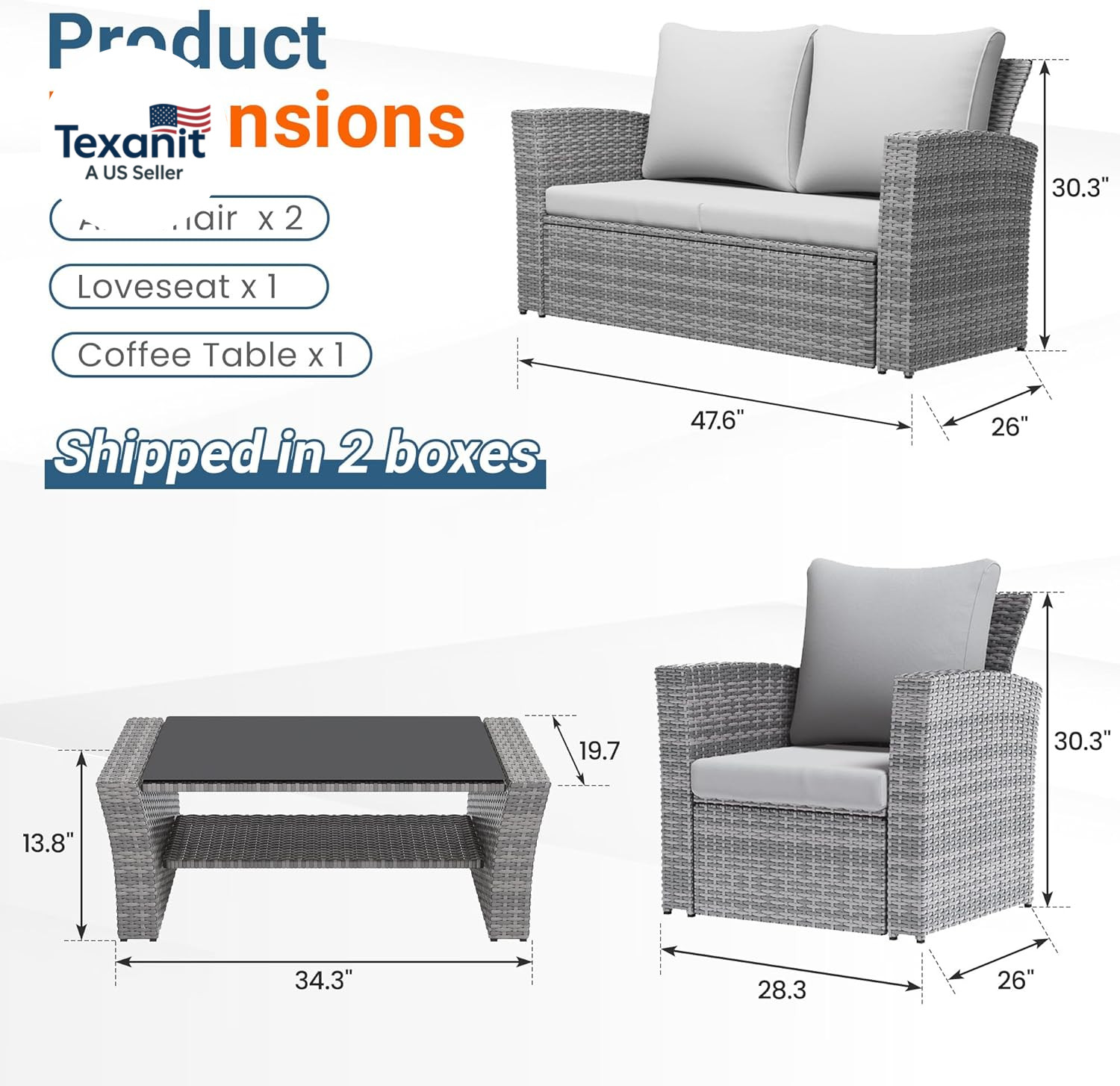 Patio Furniture Set, Wicker outside Outdoor Furniture for All Weather, Patio Sof