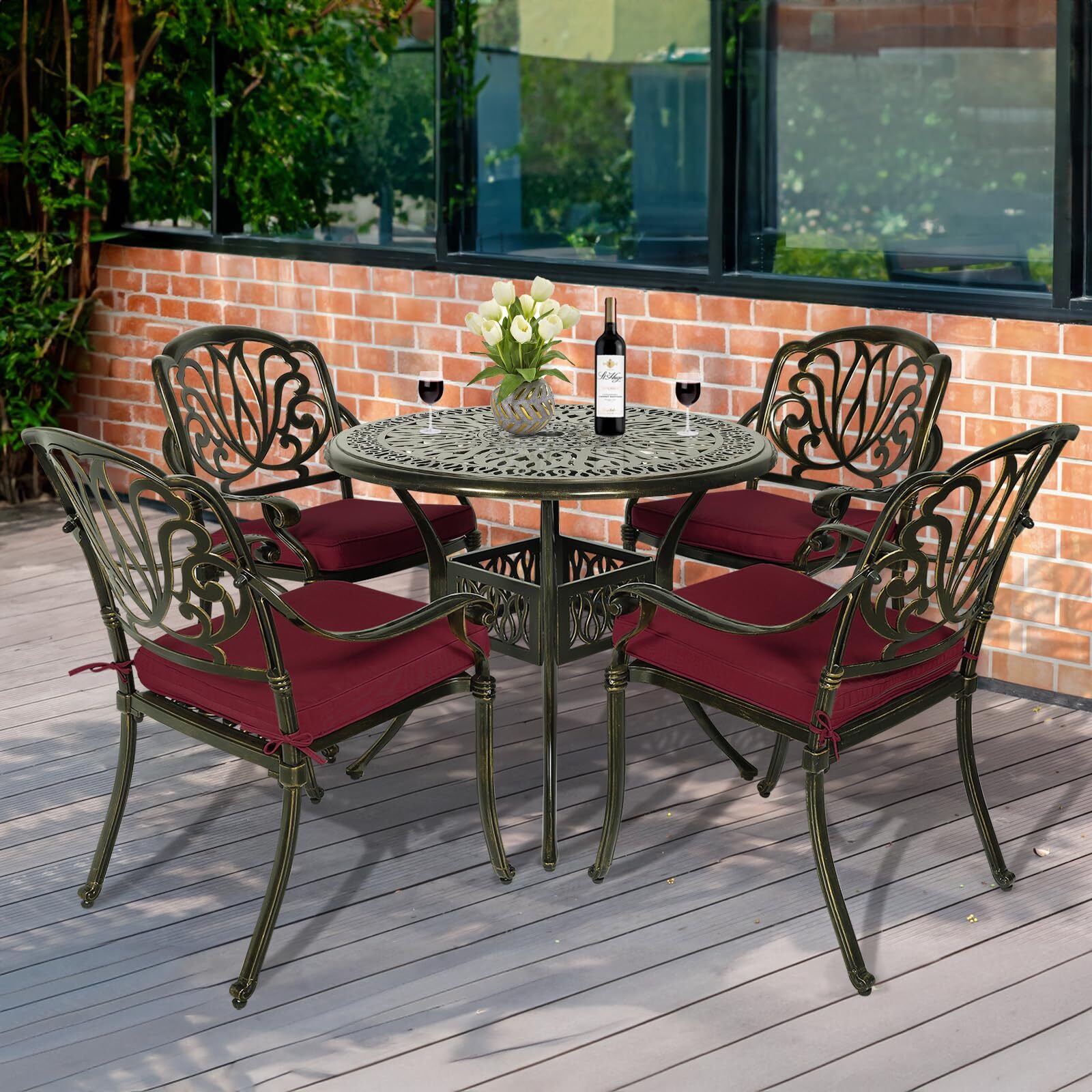 5 Piece Dining Set Outdoor Round Patio Table and Chairs Breakfast Furniture Yard