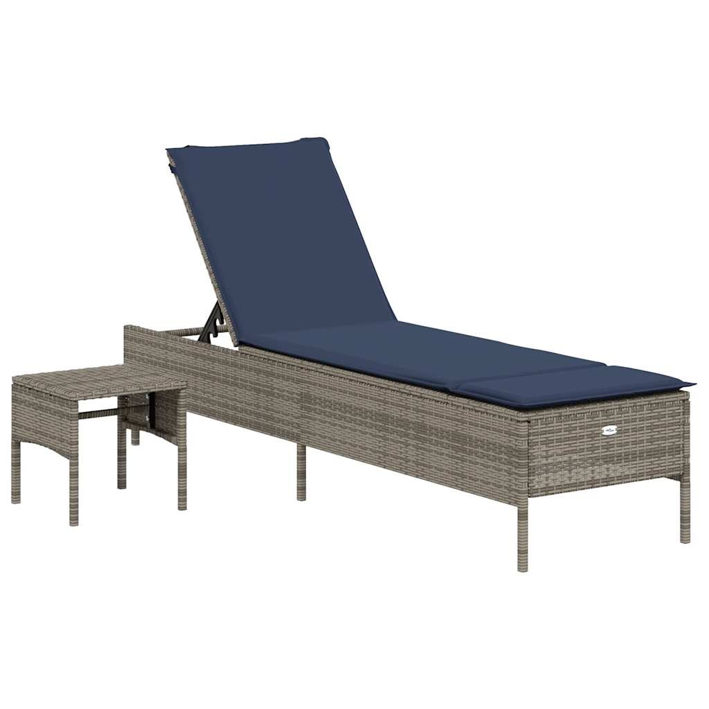 Sun Lounger with Table and Cushion Outdoor Poly Rattan Brown/Gray/Black vidaXL