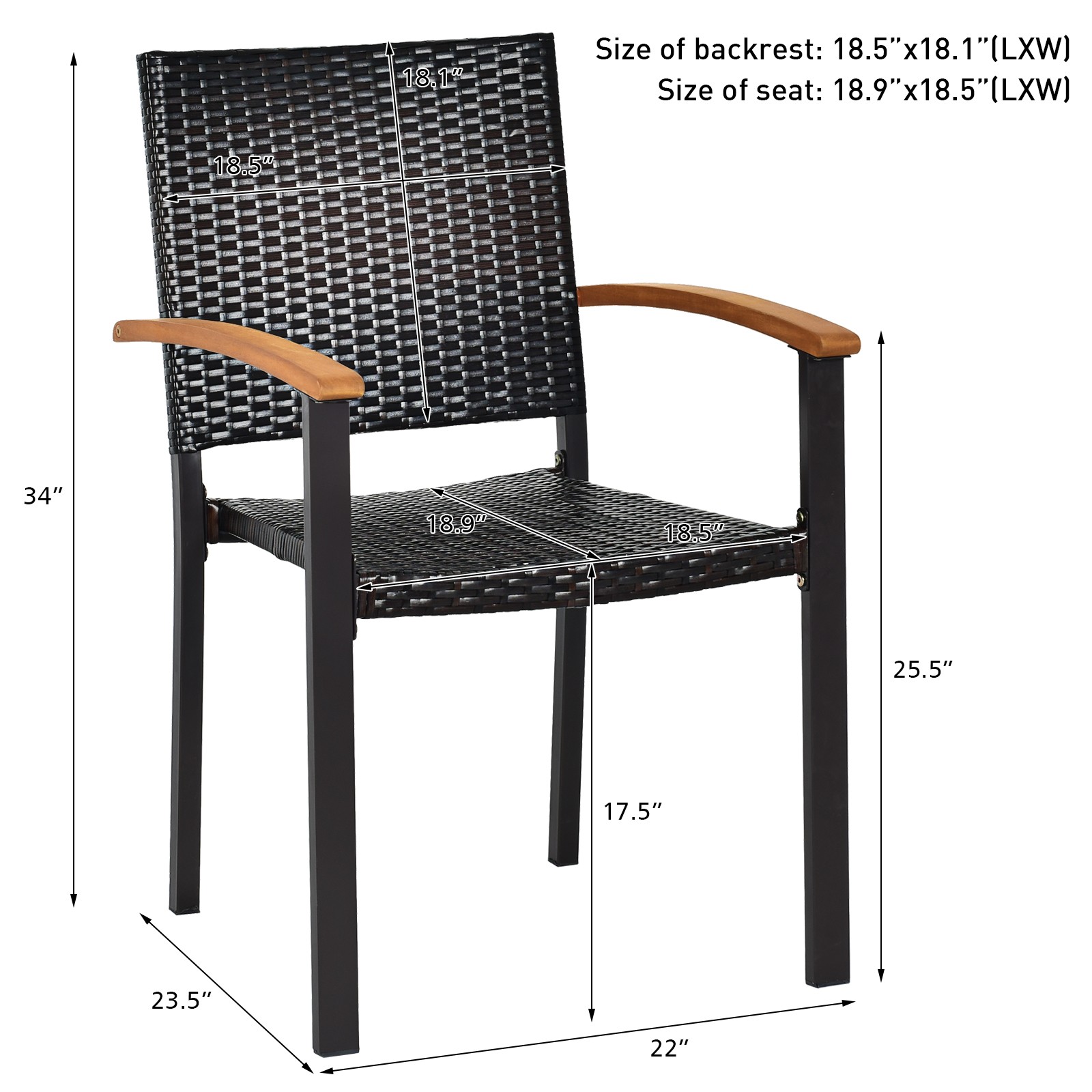 Patiojoy Patio Rattan Dining Armchair 2 Set of Wicker Chair W/Steel Frame