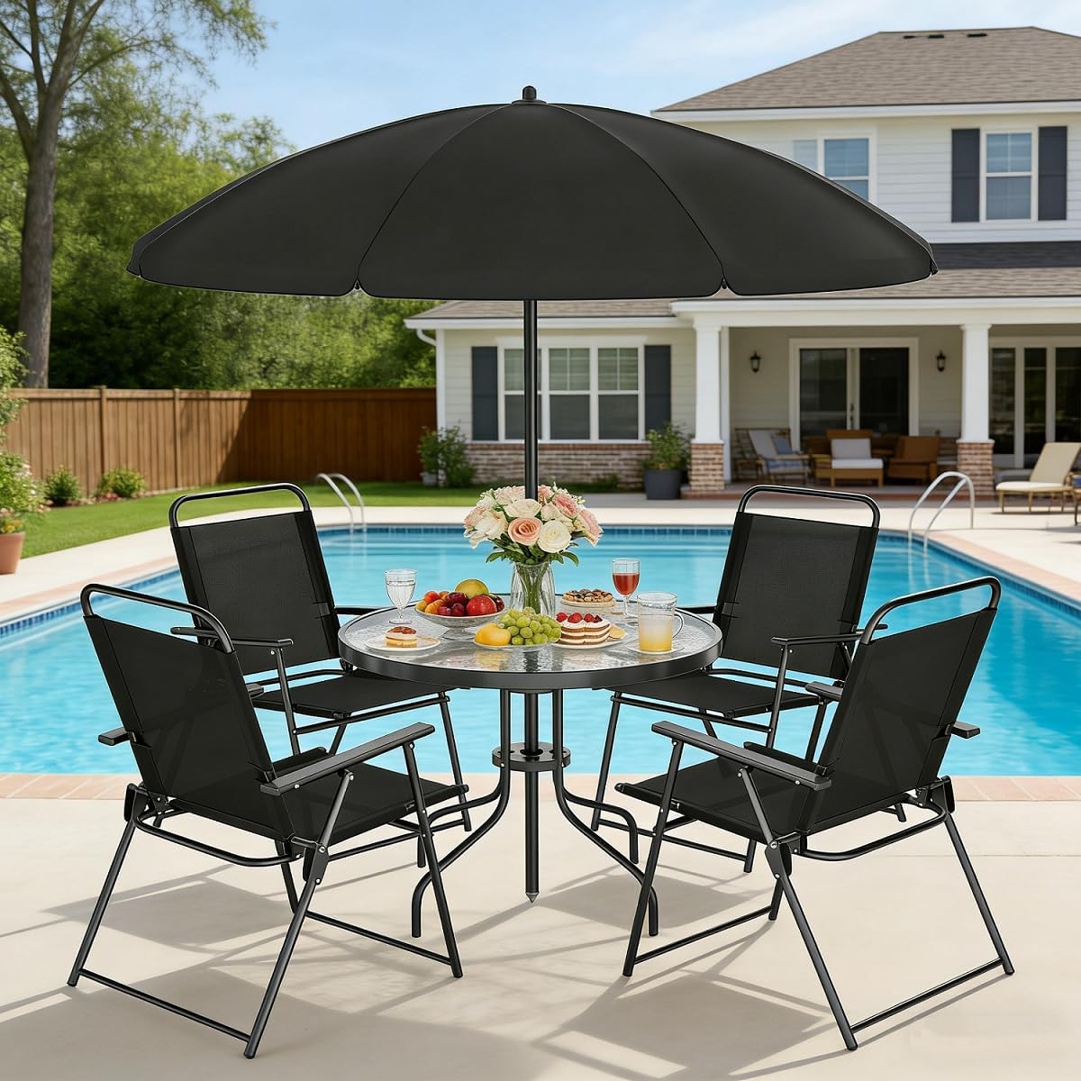 6 Piece Outdoor Patio Furniture Set, Small Outdoor Patio Dining Table and Chairs
