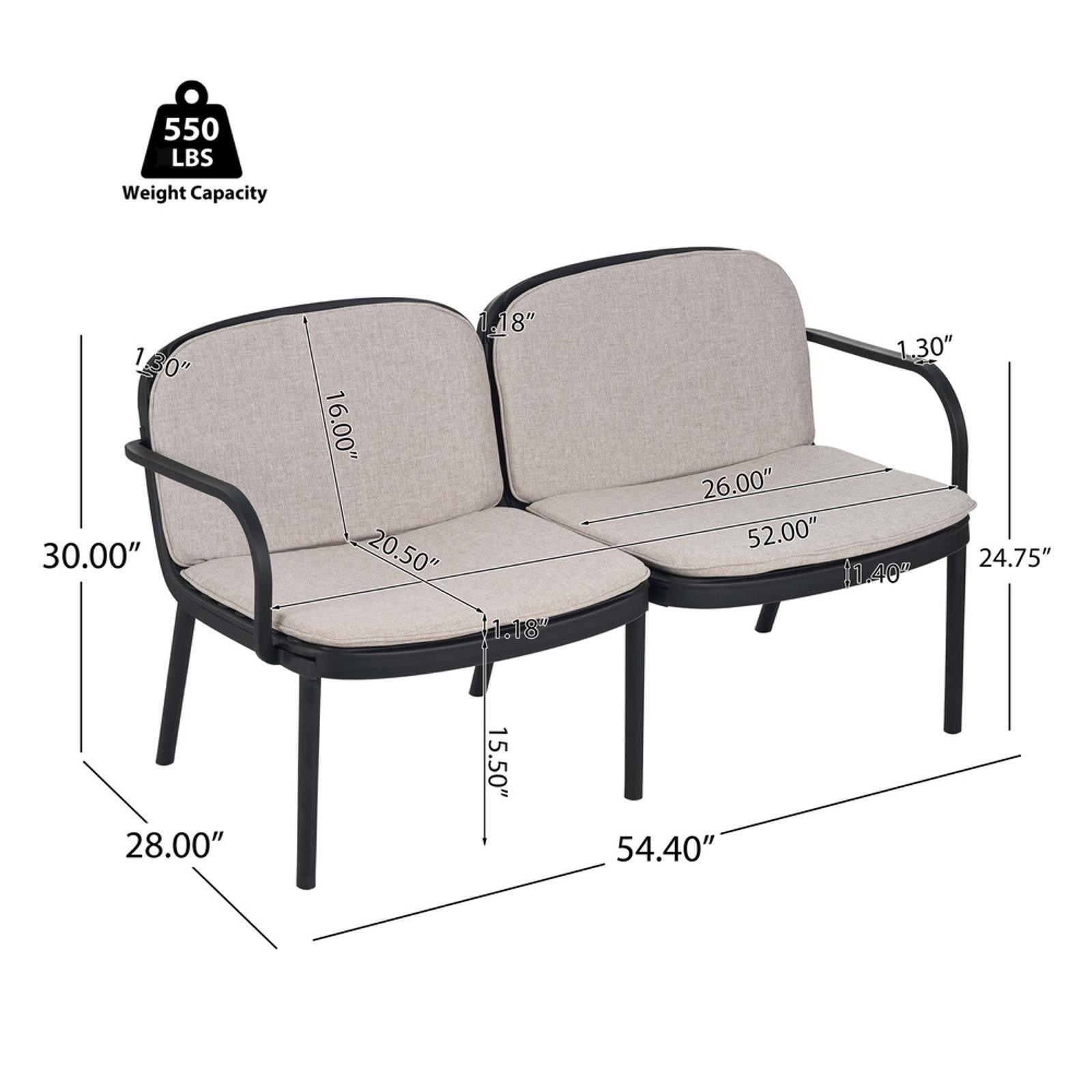 Weather-Resistant Patio Loveseat, Black Polypropylene Frame, Beige Cushion, Easy