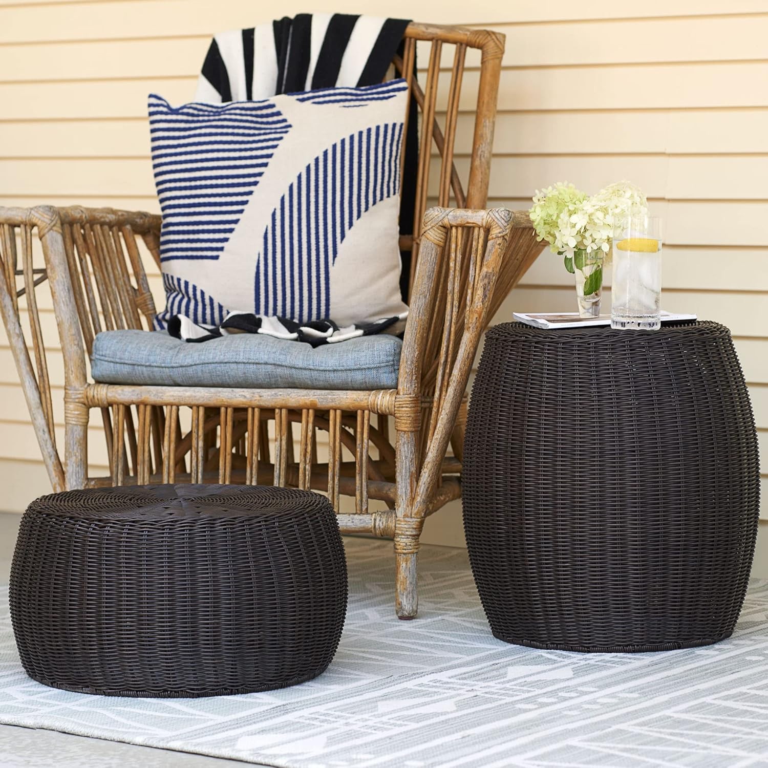 Household Essentials Handwoven Resin Storage Stool 16″D x 16″W x 9″H, Brown