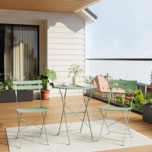 Bistro Table and Chairs Set of 2, 3 Piece Outdoor/Indoor Folding Patio Green