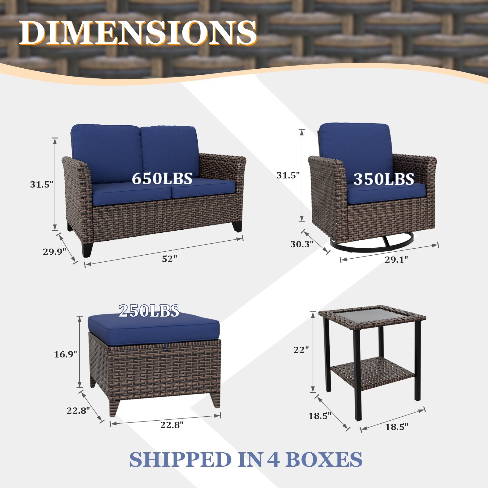 EAGLE PEAK 6PCS Wicker Outdoor Weather Resistant Patio Furniture Set
