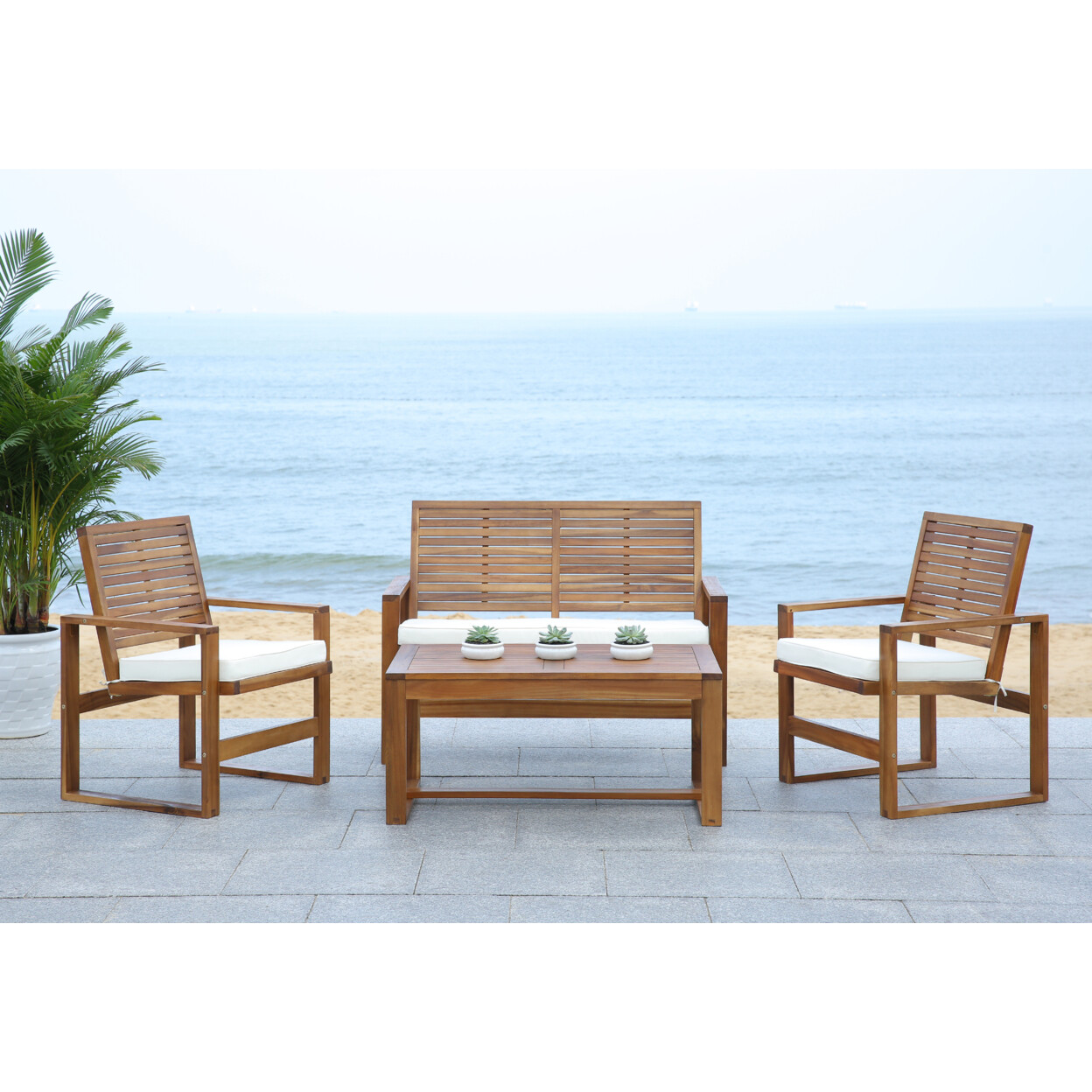 SAFAVIEH Outdoor Collection Ozark 4-Piece Patio Set | Natural |
