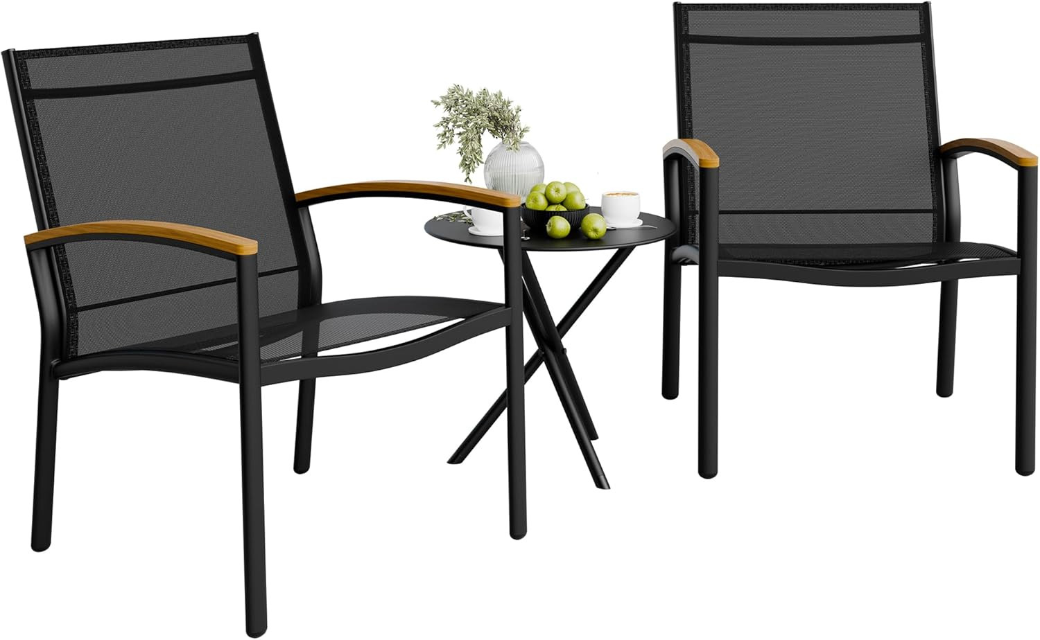 Shintenchi 3 Pieces Patio Bistro Sets, Outdoor Textilene Fabric Conversation Bis