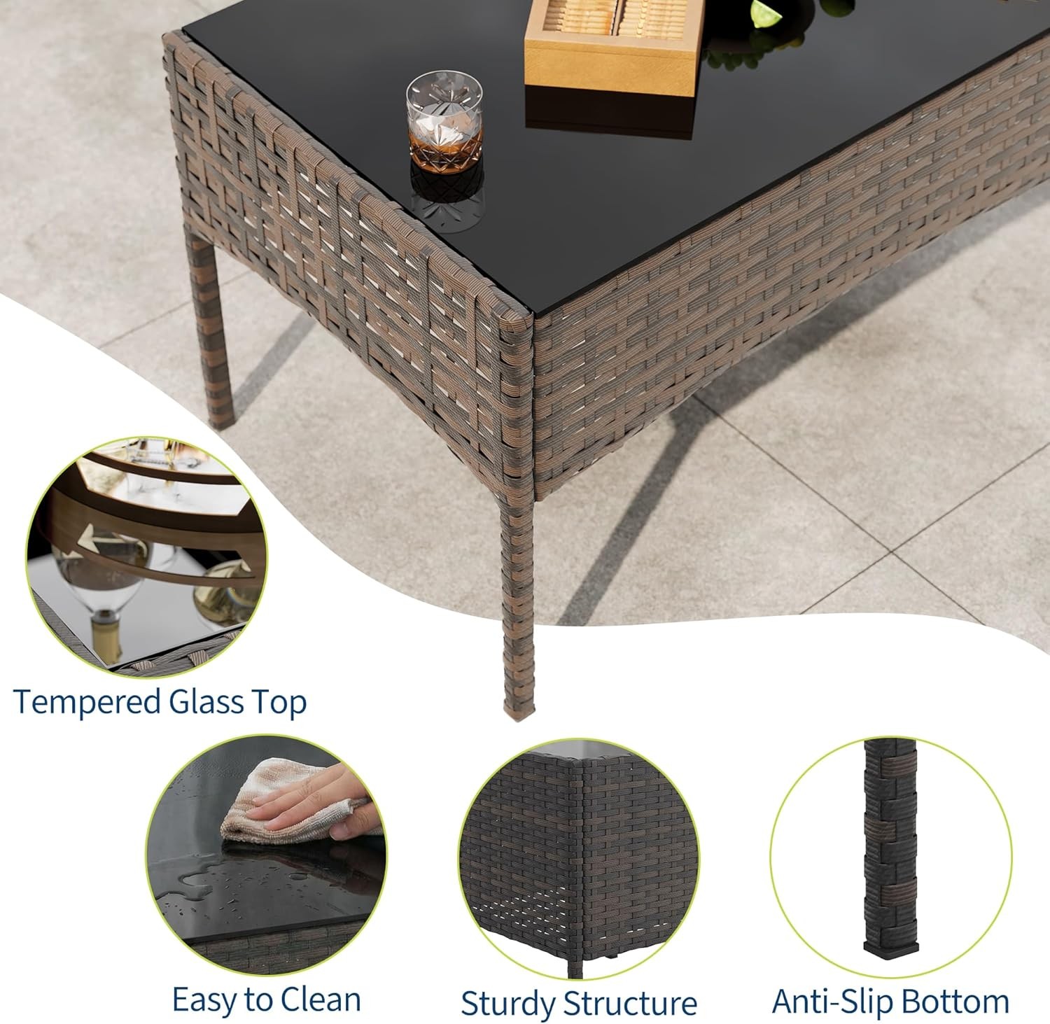 Set of 4 Outdoor Patio Rattan Furniture Set Cushioned Sofa Coffee Table Deck