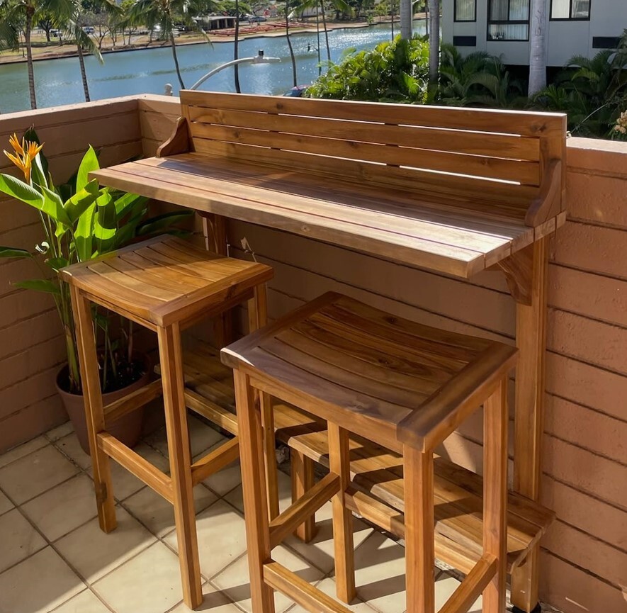 Outdoor Table Stools Chairs Balcony Set Wood Patio Furniture for Small Spaces