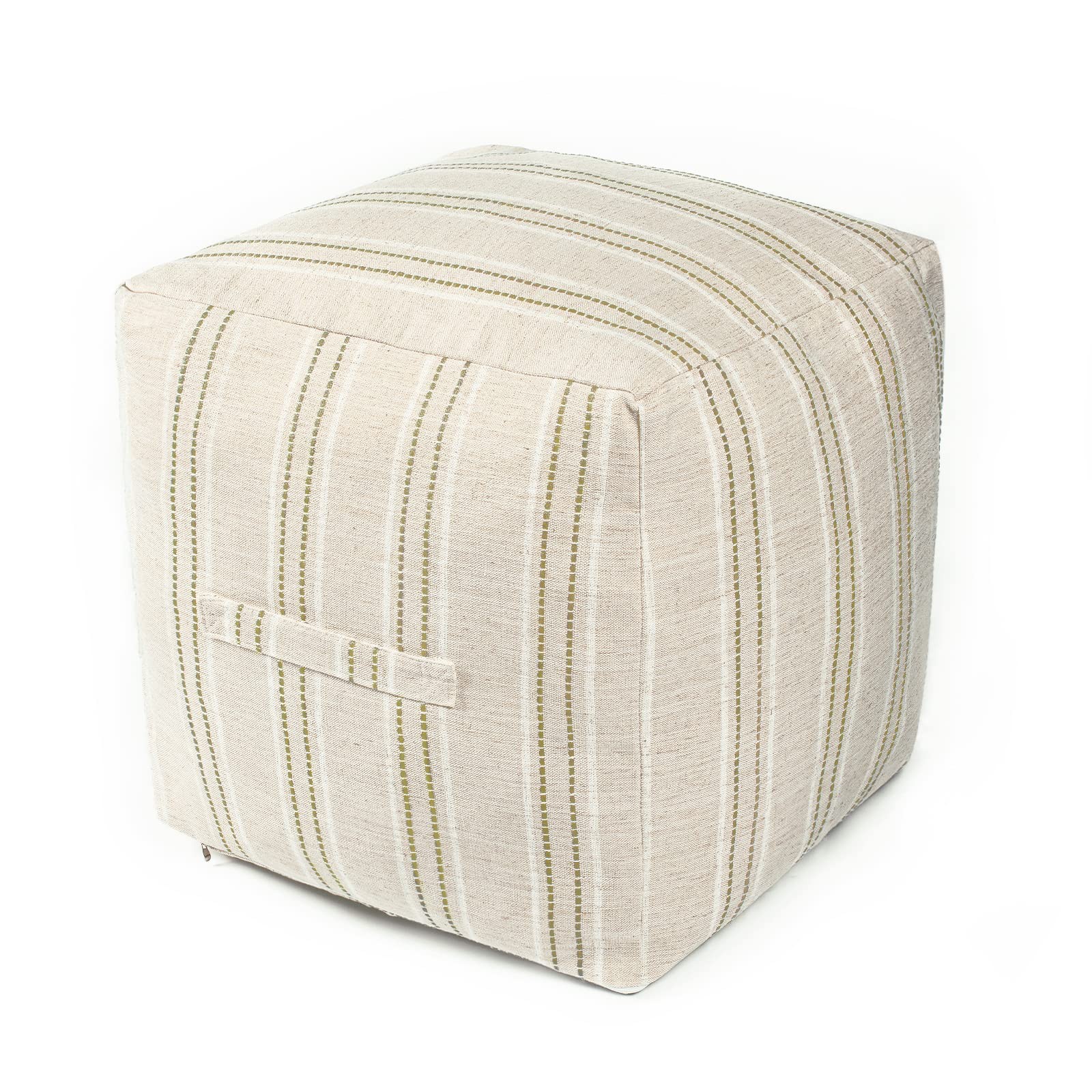 AELS Unstuffed Farmhouse Pouf Cover for Living 18″D x 18″W x 18″H, Brown