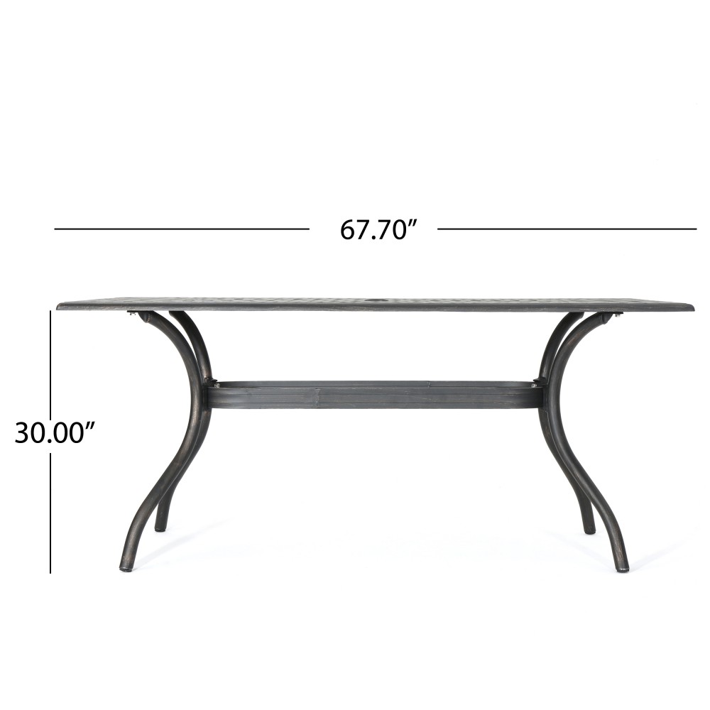 Vintage Rectangular Patio Dining Table, Outdoor Cast Aluminum w/ Copper Finish