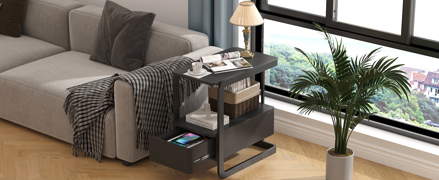 23.6″ Tall Narrow Side Table with Der and Open Shelf – Modern End Table