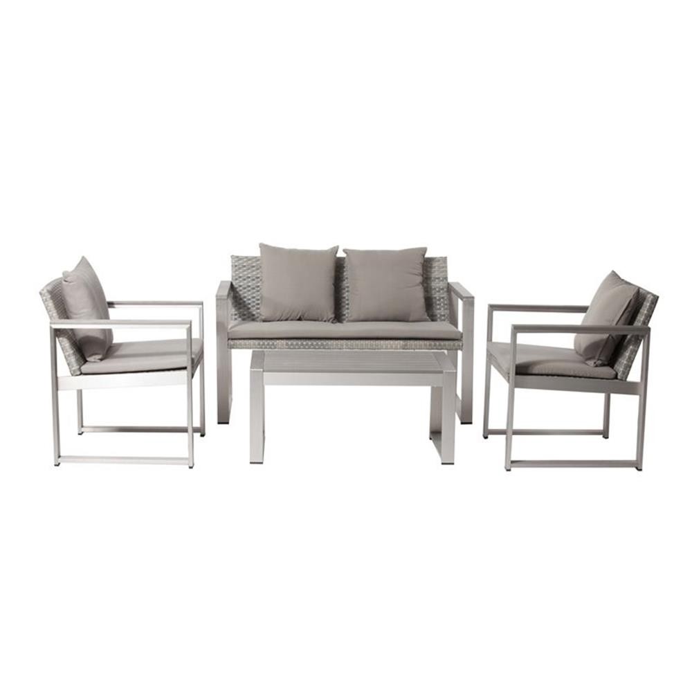 Pemberly Row 17-piece Modern Aluminum Patio Sofa Set in Gray