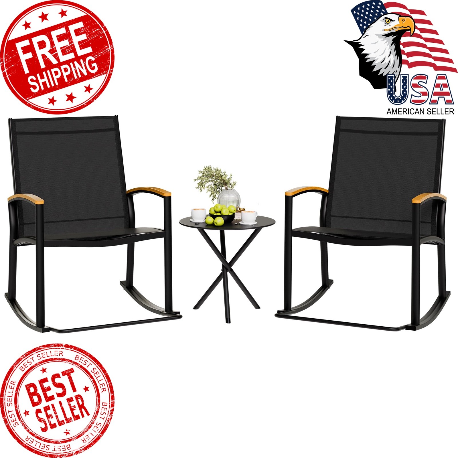 Shintenchi Outdoor Rocking Bistro Set Black