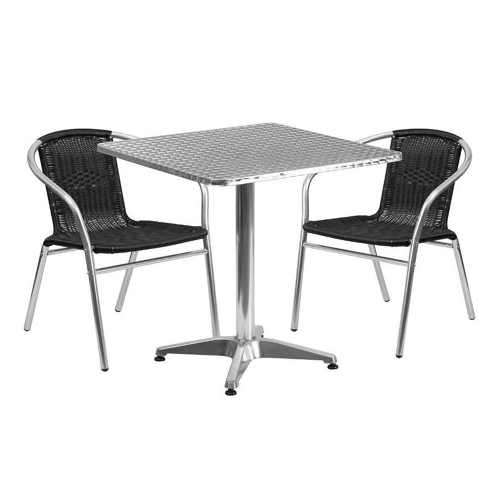 Bowery Hill Contemporary 27.5″W Aluminum Table Set-2 Chairs In Black