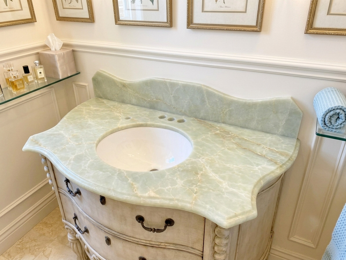 Luxury Green Onyx Vanity Countertop, Natural Stone Bathroom Vanity Top, Custom