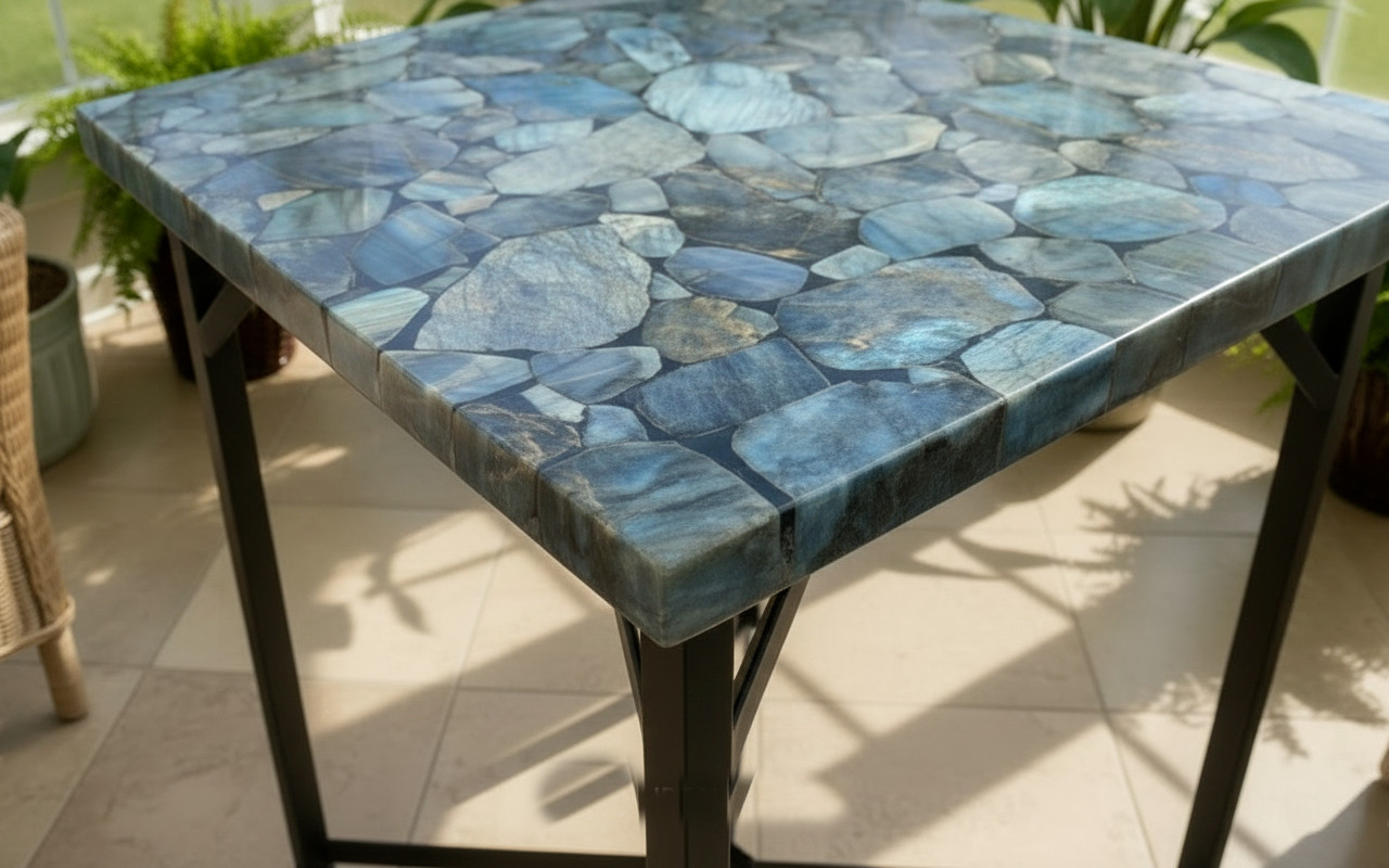 Labradorite Square Gemstone Table | Natural Crystal Handmade Luxury Table