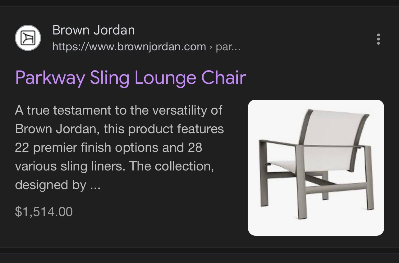 Brown Jordan Parkway sling chair. NEW mesh Fabric. Retail $1,518