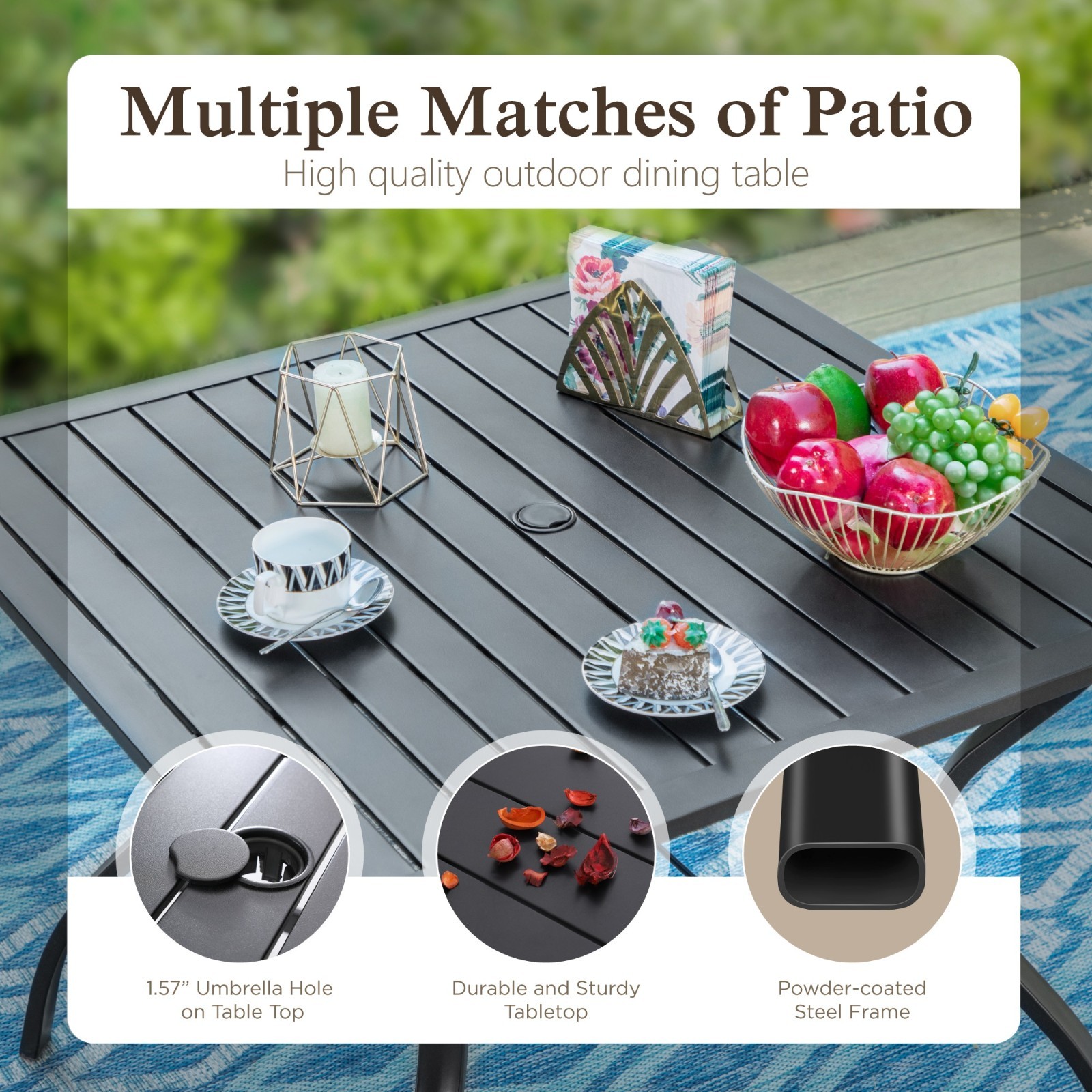 5 Piece Patio Dining Set Outdoor Table Chairs Furniture Set with Umbrella Hole