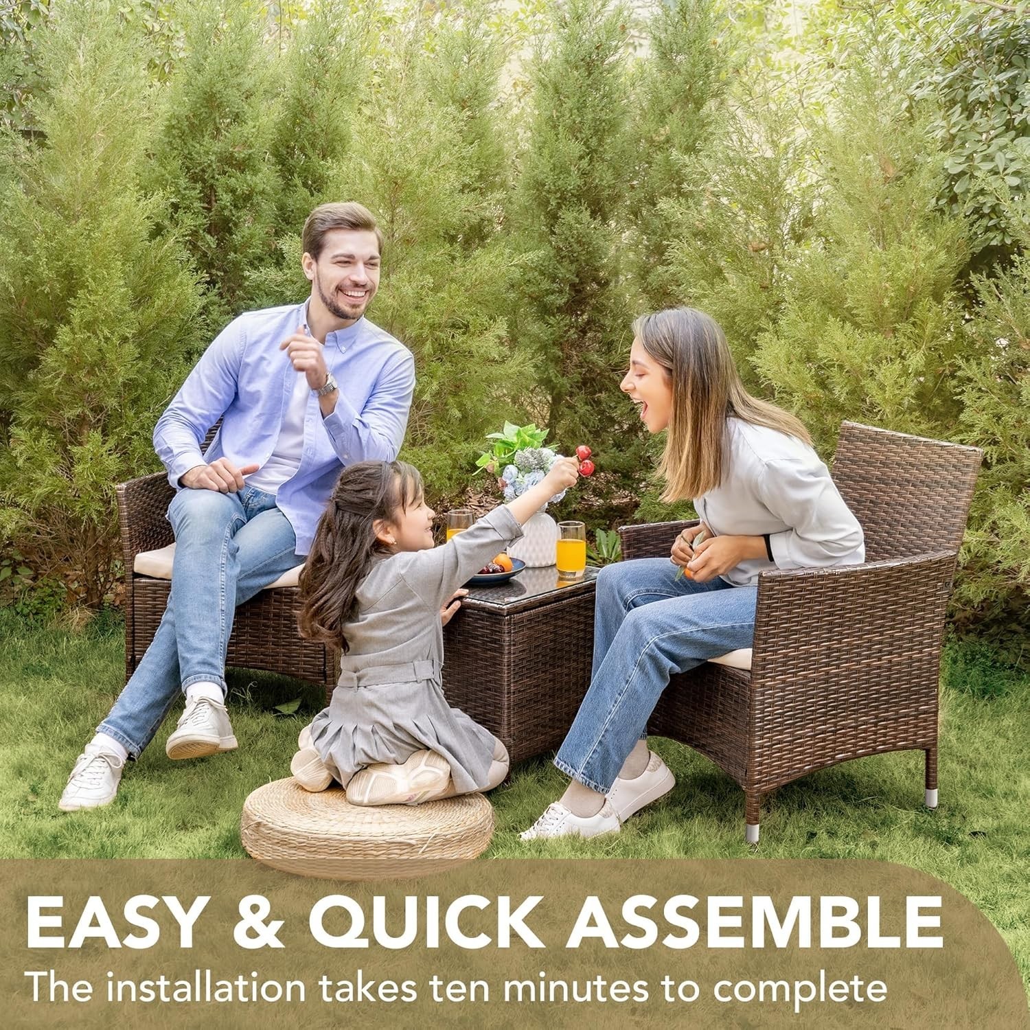 Versatile Brown Rattan 3-Piece Set – Ideal for Patio or Garden Relaxation
