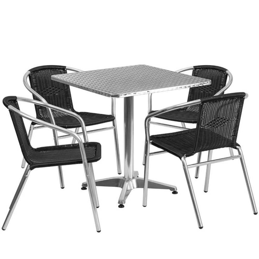 Bowery Hill Contemporary 27.5″W Aluminum Table Set-4 Chairs In Black