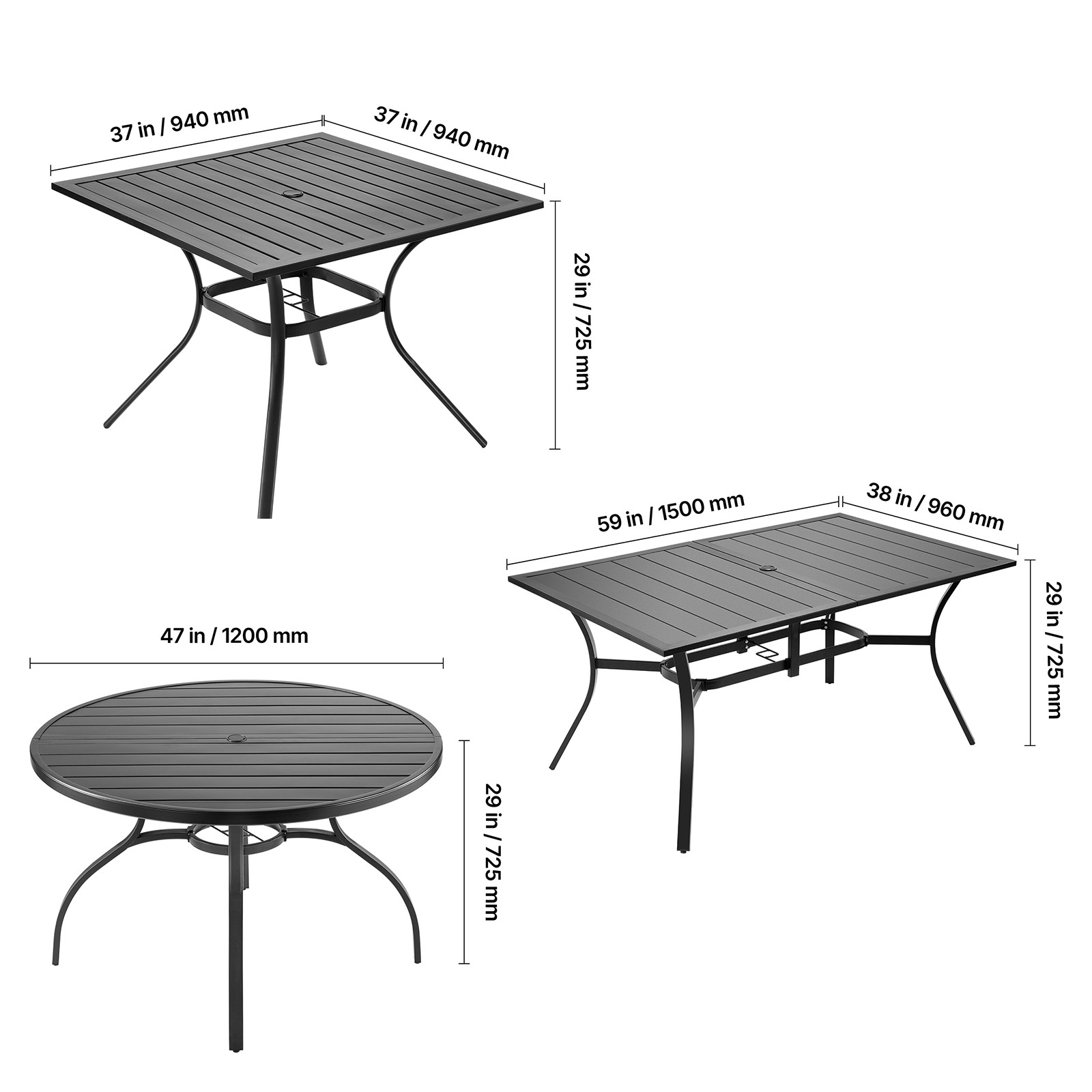 Uimoso Outdoor Patio Dining Table with Steel Slat Design for Garden or Terrace