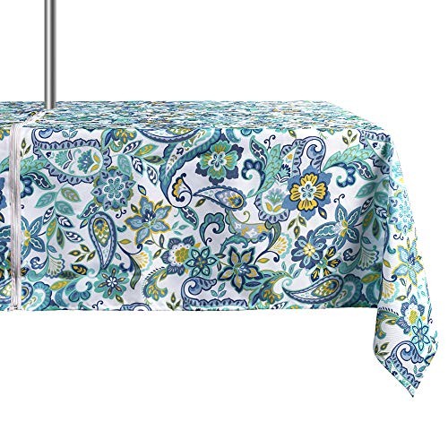 Modern Flower Outdoor Tablecloth Water 84″ x 60″ (Rectangular) Paisley