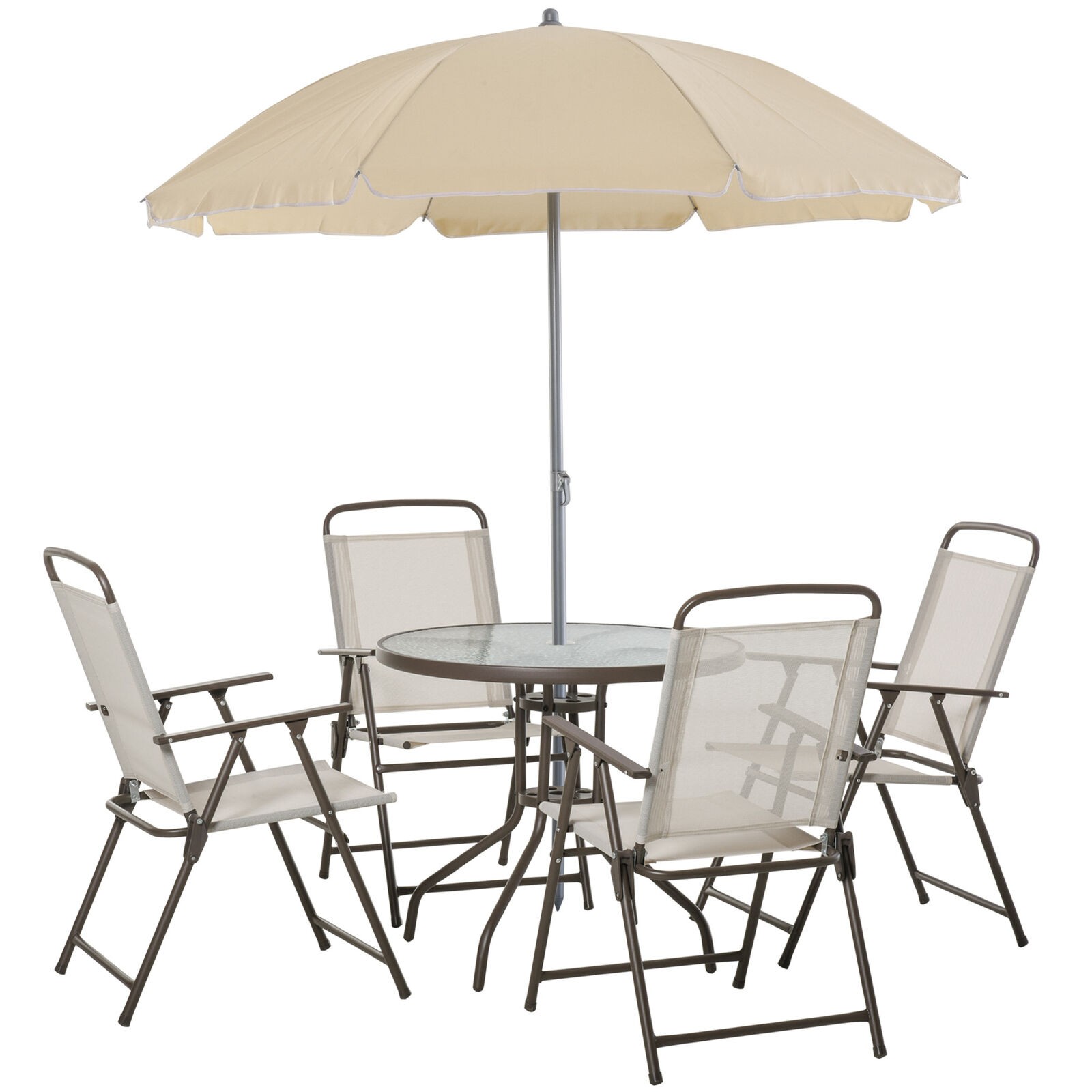 6 PCS Patio Dining Furniture Set with Umbrella 4 Folding Chairs and Table Garden