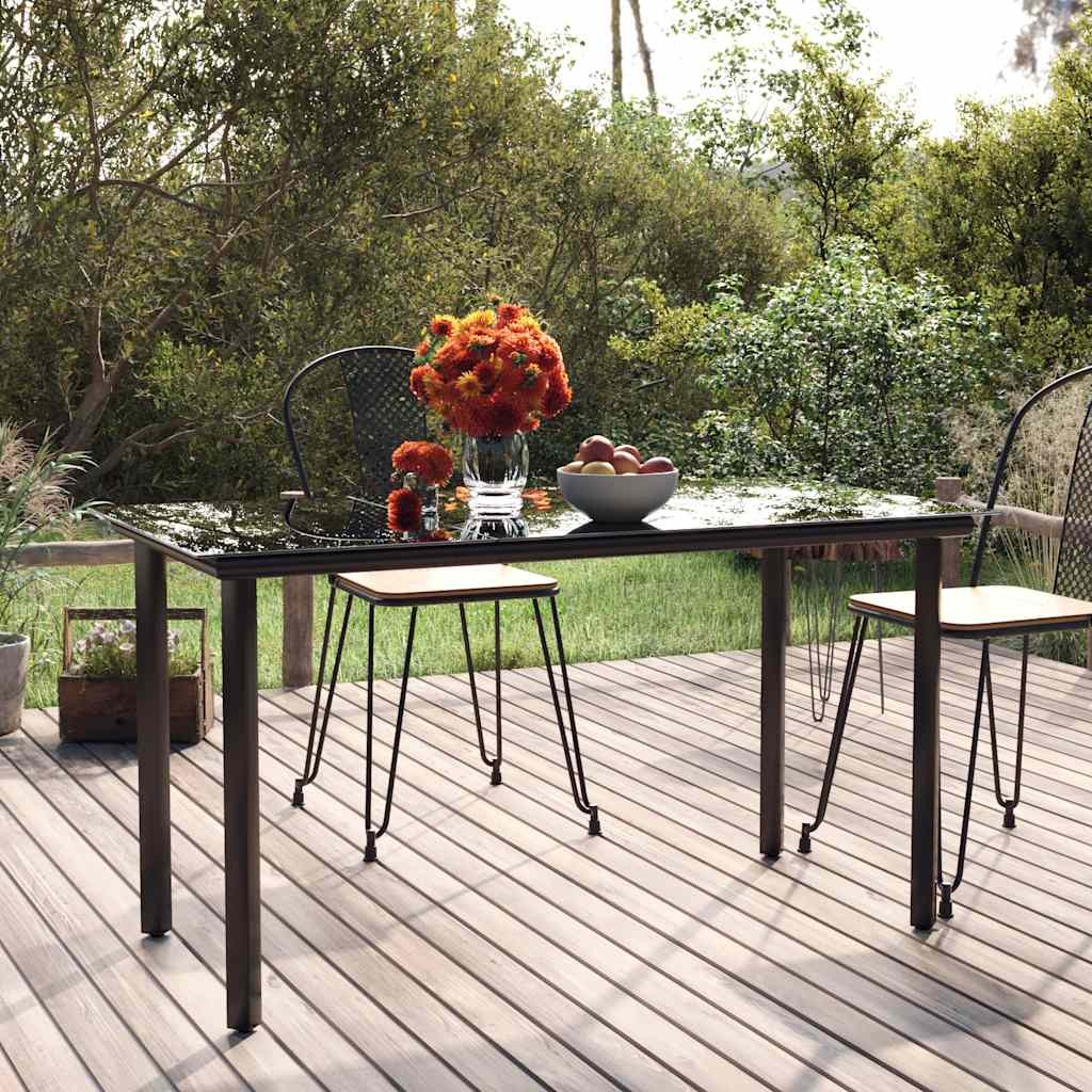 Patio Dining Table Black 78.7″x39.4″x29.1″ Steel and Tempered Glass vidaXL