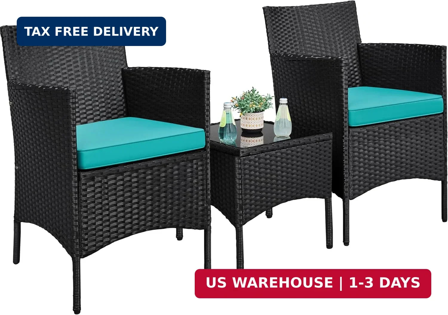 Yaheetech 3 Pieces Patio Porch Furniture Set, Outdoor PE Rattan Wicker Conversat